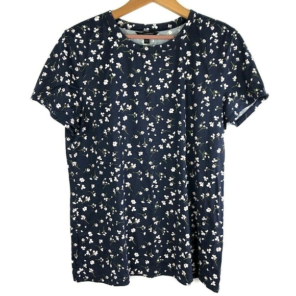 Banana Republic Navy Blue Floral Print Tee Top - Picture 1 of 5